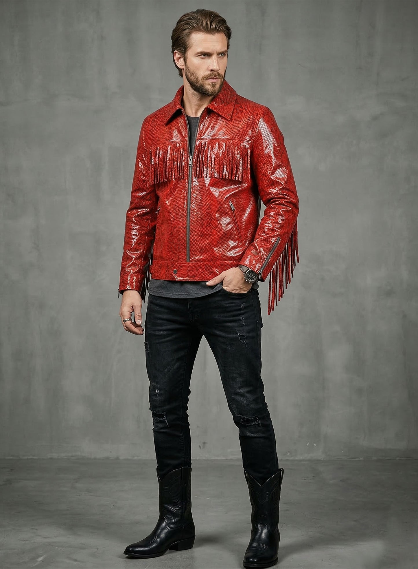 Shiny Red Python Leather Jacket #889