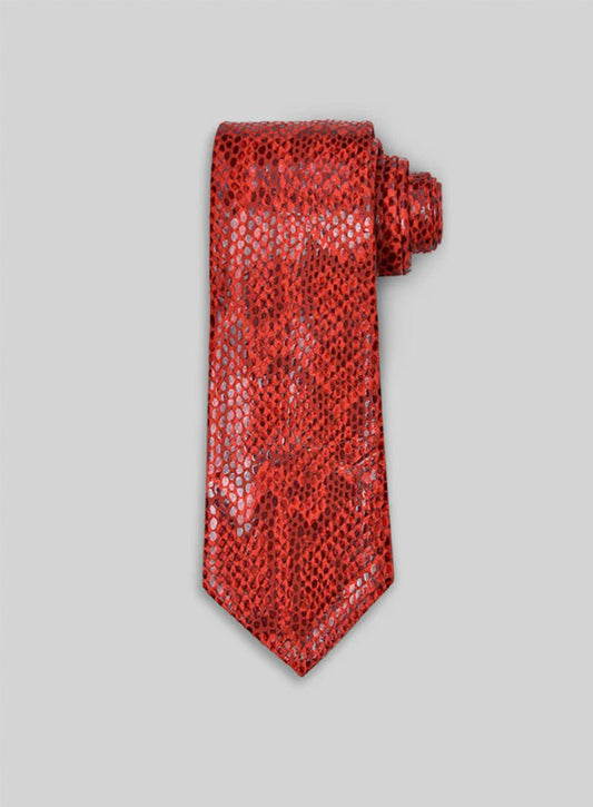Shiny Red Python Leather Tie