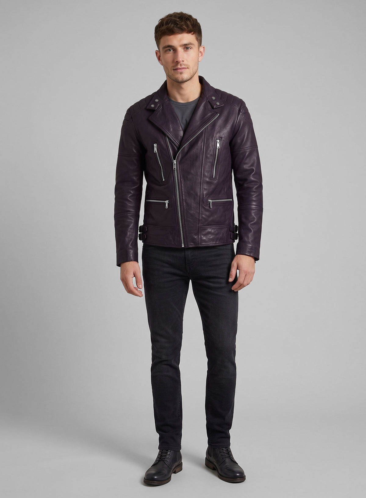 Shotgun Purple Moto Leather Jacket