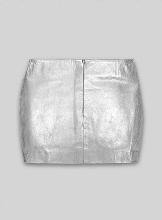 Silver Adjustable Slit Leather Skirt