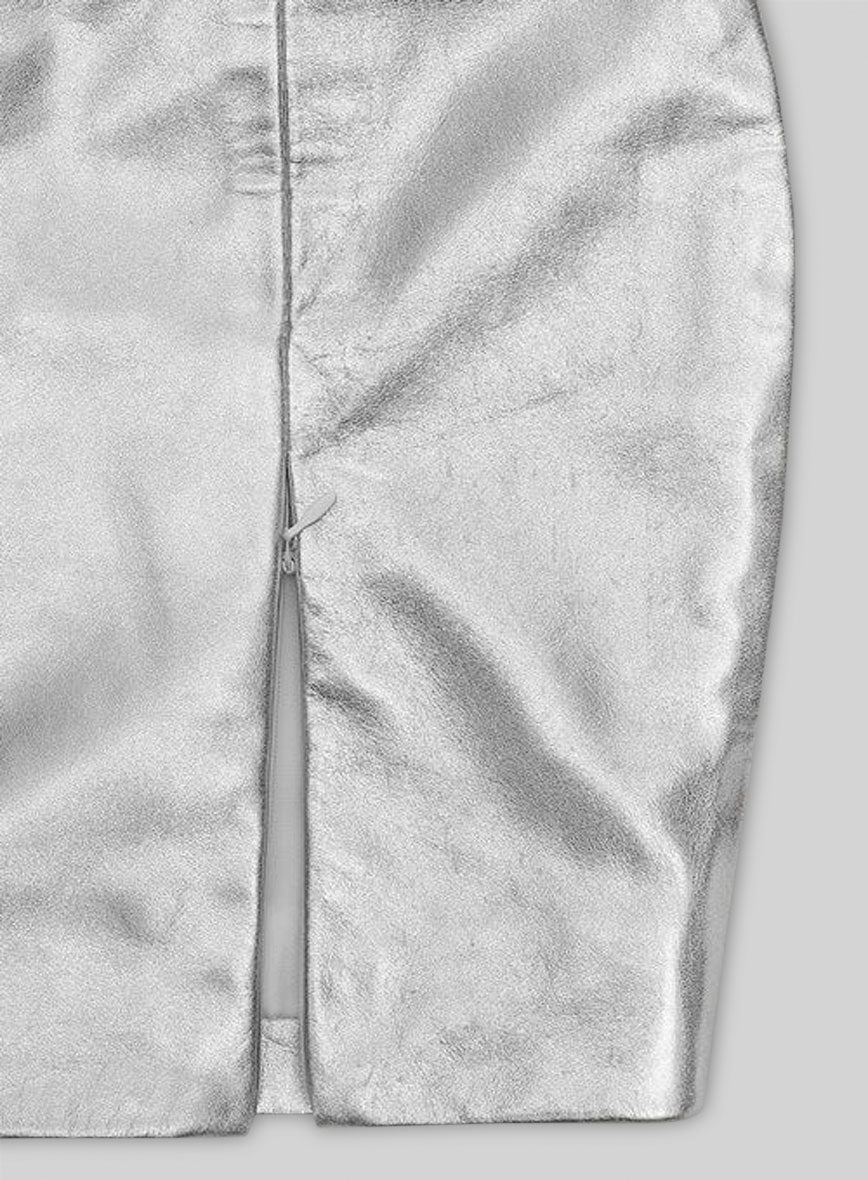 Silver Adjustable Slit Leather Skirt
