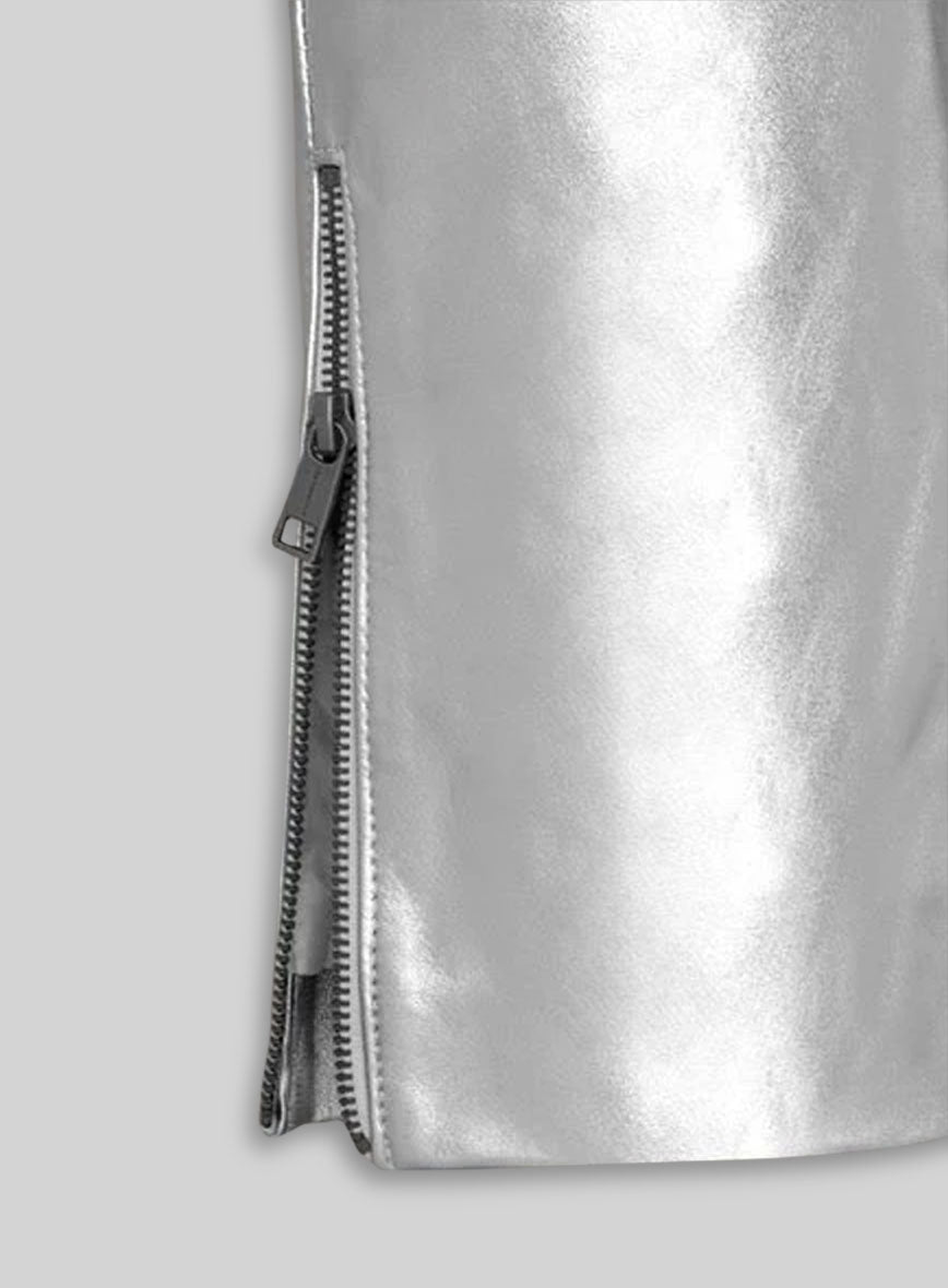 Silver Electric Zipper Mono Leather Pants