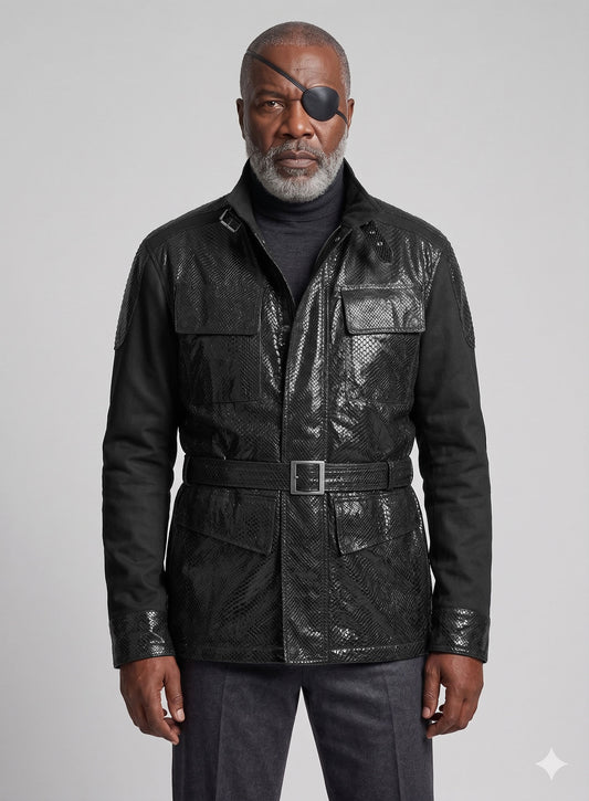 Snake Emboss Black Avengers Age of Ultron Leather Jacket