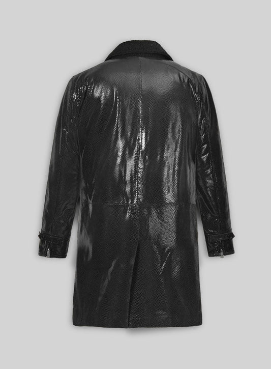 Snake Emboss Black Tom Hardy Dark Knight Leather Trench Coat