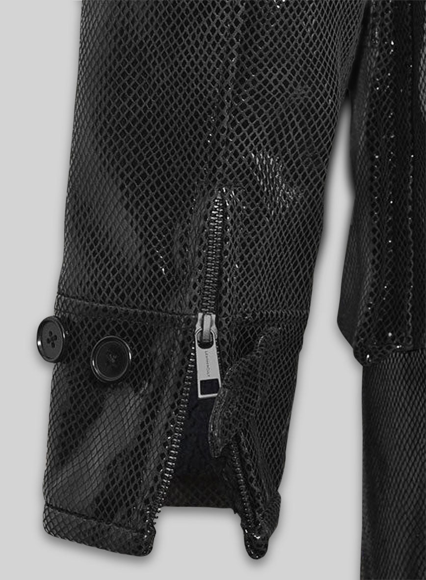 Snake Emboss Black Tom Hardy Dark Knight Leather Trench Coat