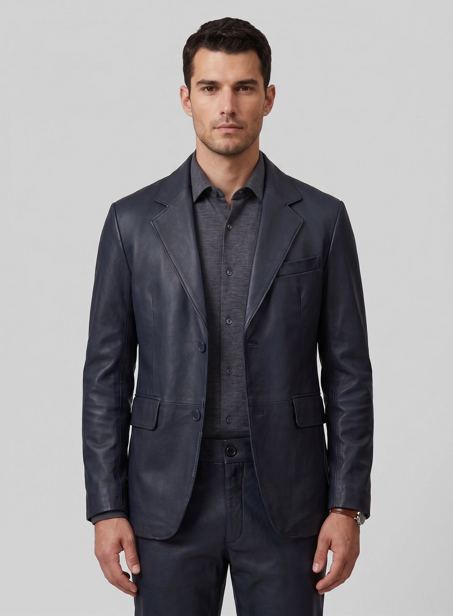 Deep Blue Lambskin Leather Blazer