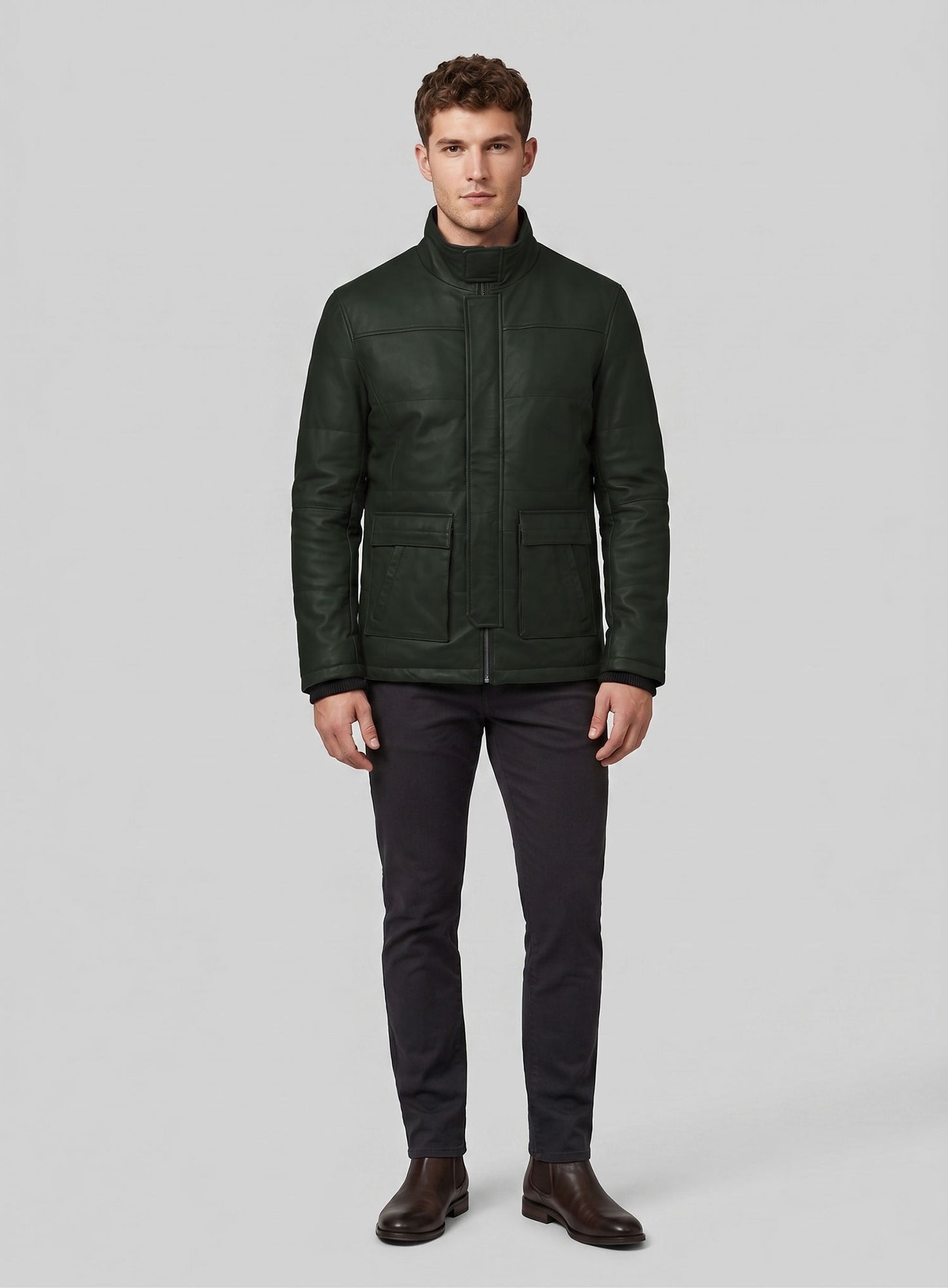 Deep Olive Lambskin Leather Jacket # 1000