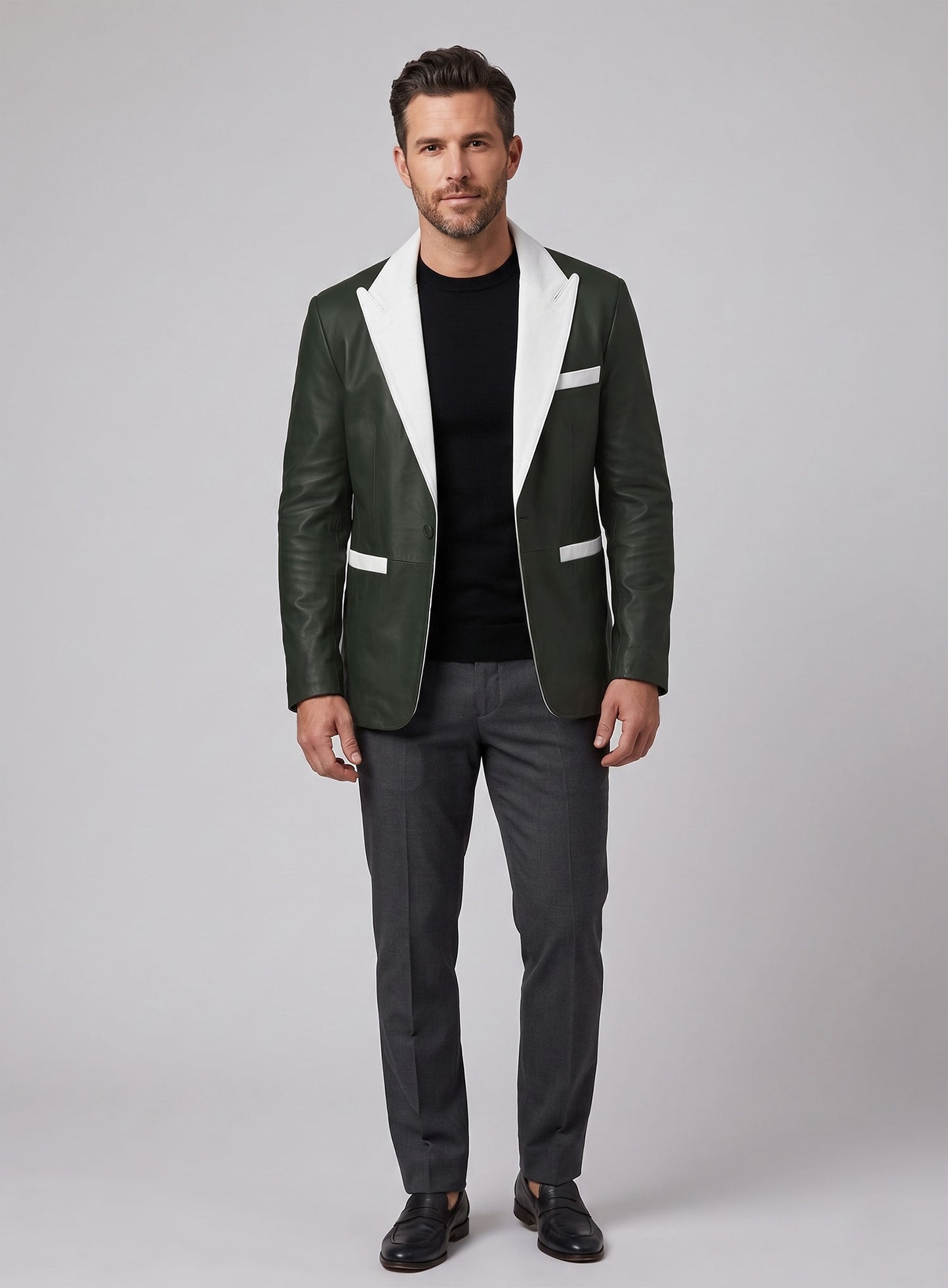 Deep Olive Wax Hampton Lambskin Leather Blazer