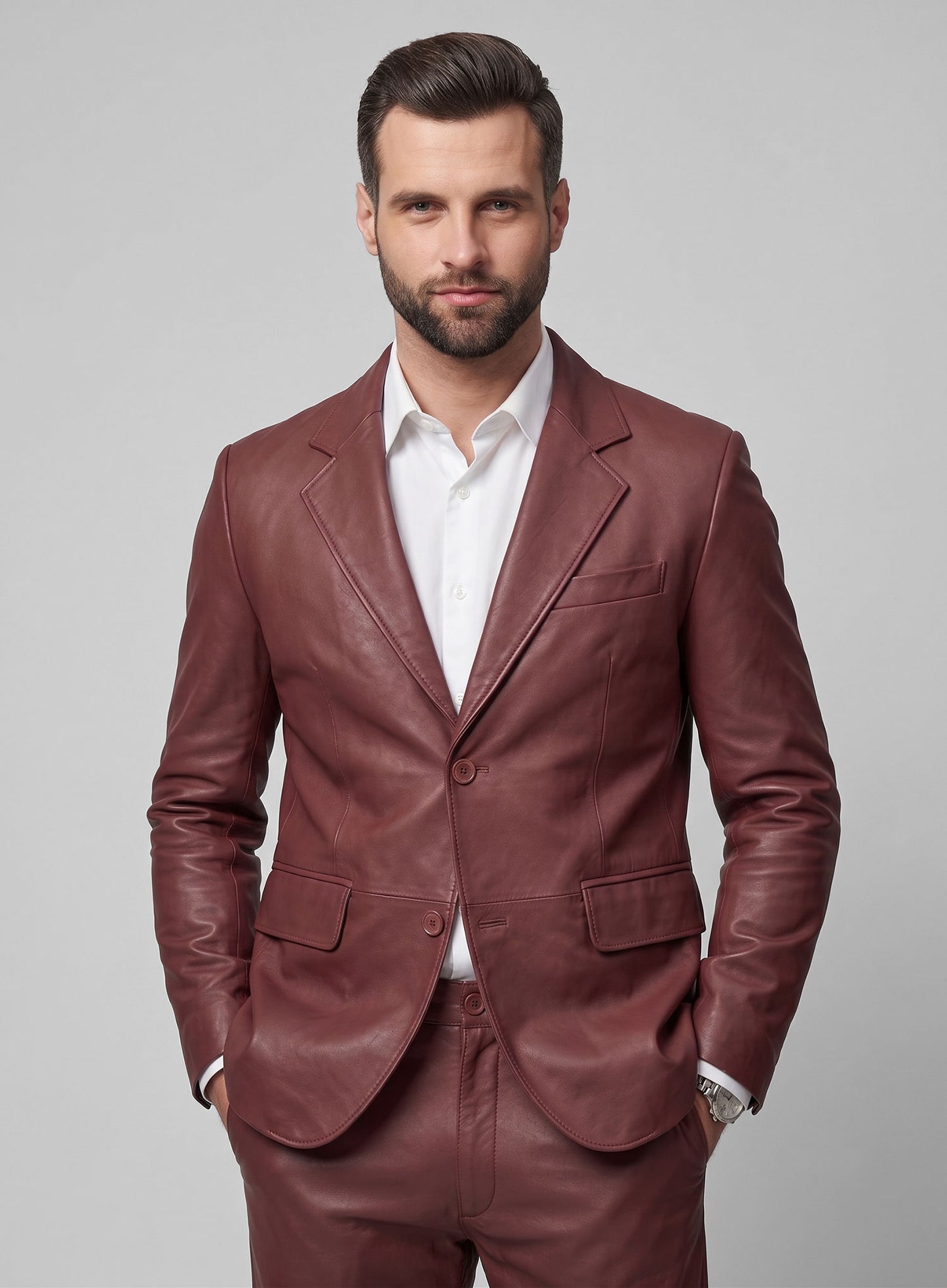 Fermented Burgundy Lambskin Leather Blazer