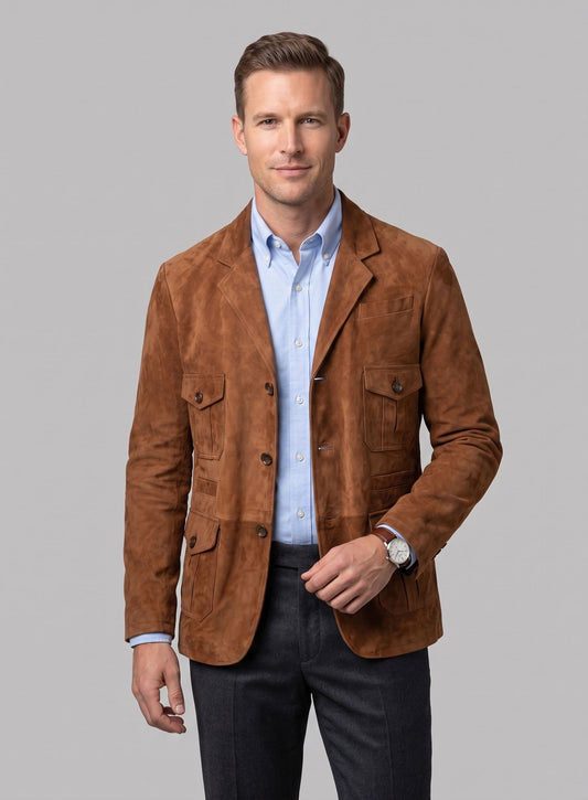 Soft Caramel Brown Suede Leather Blazer - #712