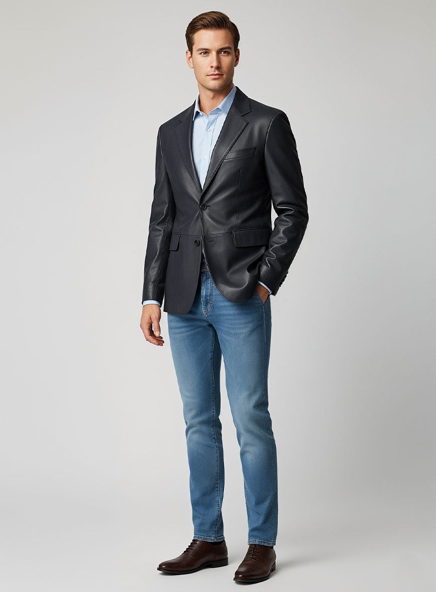Soft Deep Blue Leather Blazer