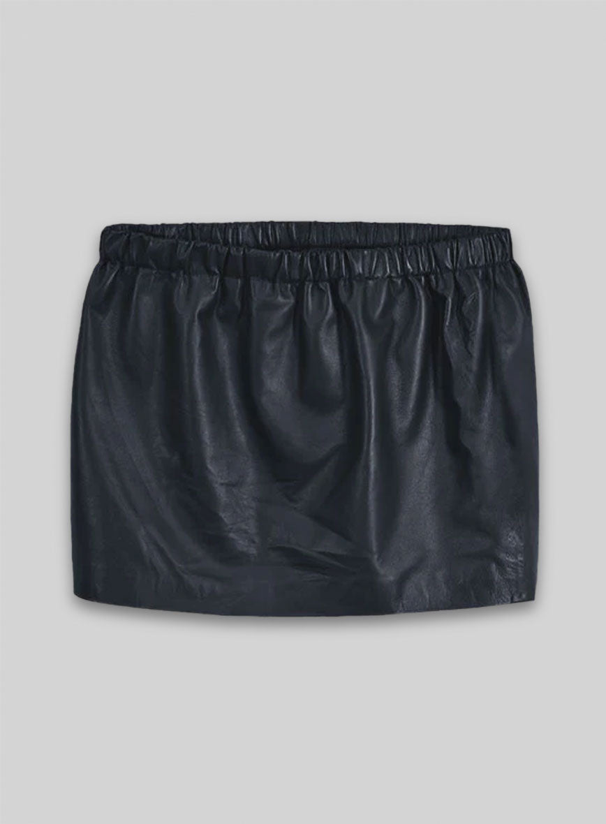 Soft Deep Blue Leather Skirt With Elastic Waist