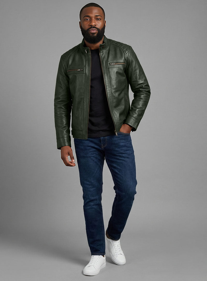 Deep Olive Lambskin Leather Jacket # 653