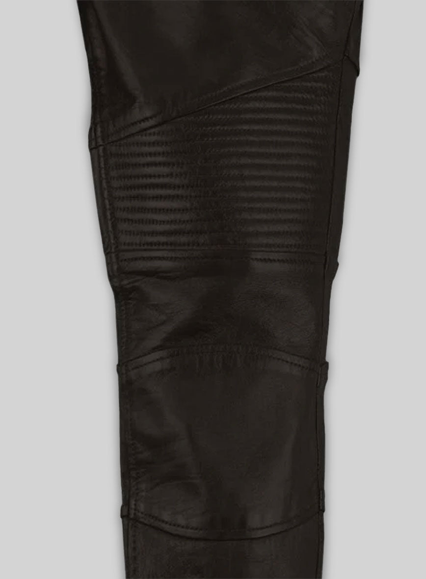 Soft Dark Brown Leather Biker Jeans #512