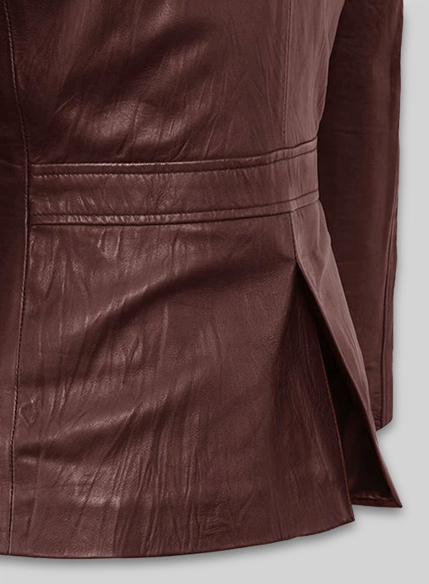 Soft Maroon Jennifer Aniston Friends Season 5 Leather Blazer