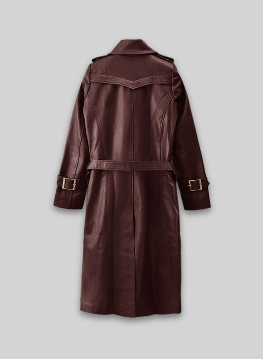 Soft Maroon Wax Halcon Leather Trench Coat