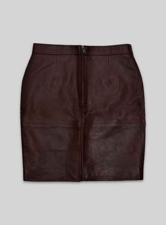 Soft Maroon Wax Meghan Markle Leather Skirt - M Regular