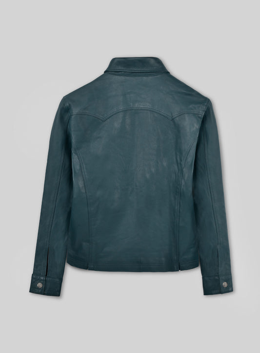 Soft Prussian Blue V Tab Leather Shirt Jacket