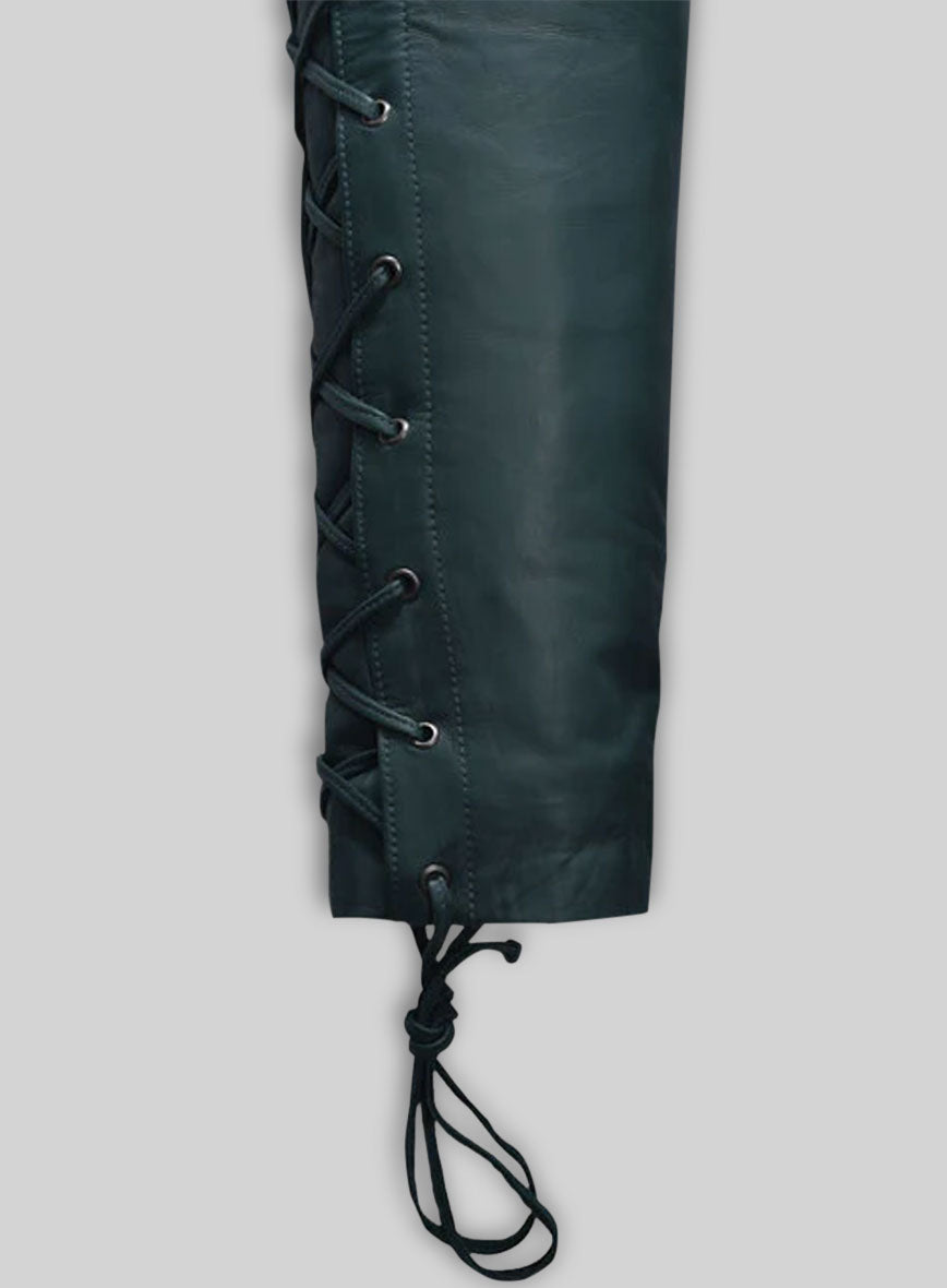 Soft Prussian Blue Washed & Wax Leather Pants #515