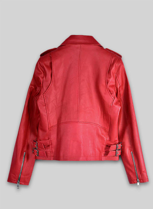 Soft Raspberry Red Gigi Hadid Leather Jacket #2