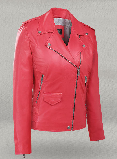 Soft Raspberry Red Hilary Duff Leather Jacket #3 - LeatherCult