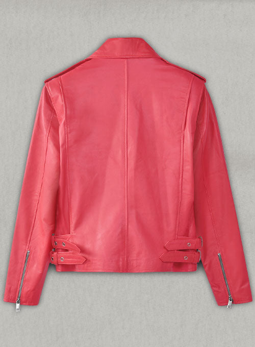 Soft Raspberry Red Hilary Duff Leather Jacket #3 - LeatherCult