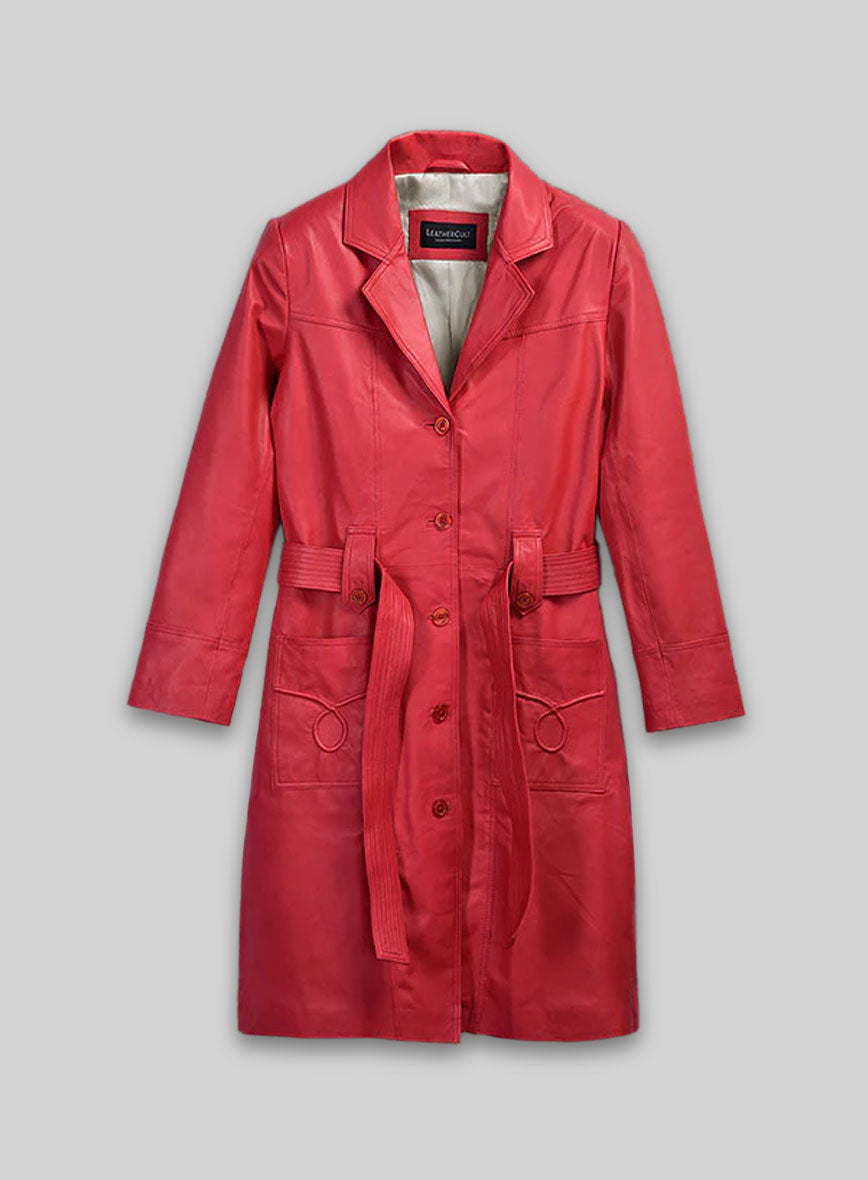 Soft Raspberry Red Rita Ora Leather Long #2