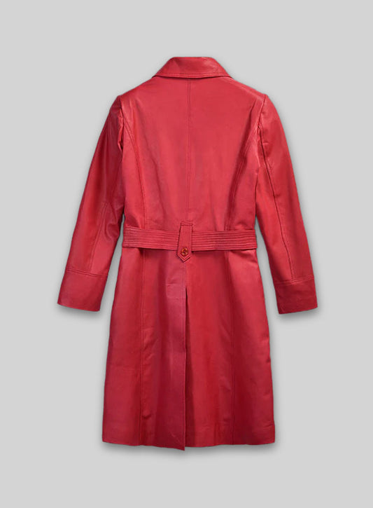 Soft Raspberry Red Rita Ora Leather Long #2