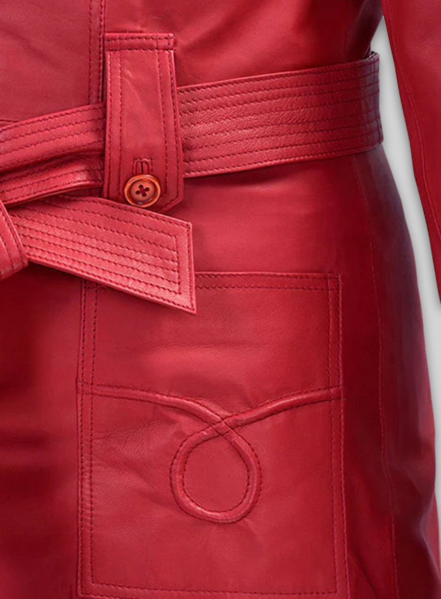 Soft Raspberry Red Rita Ora Leather Long #2