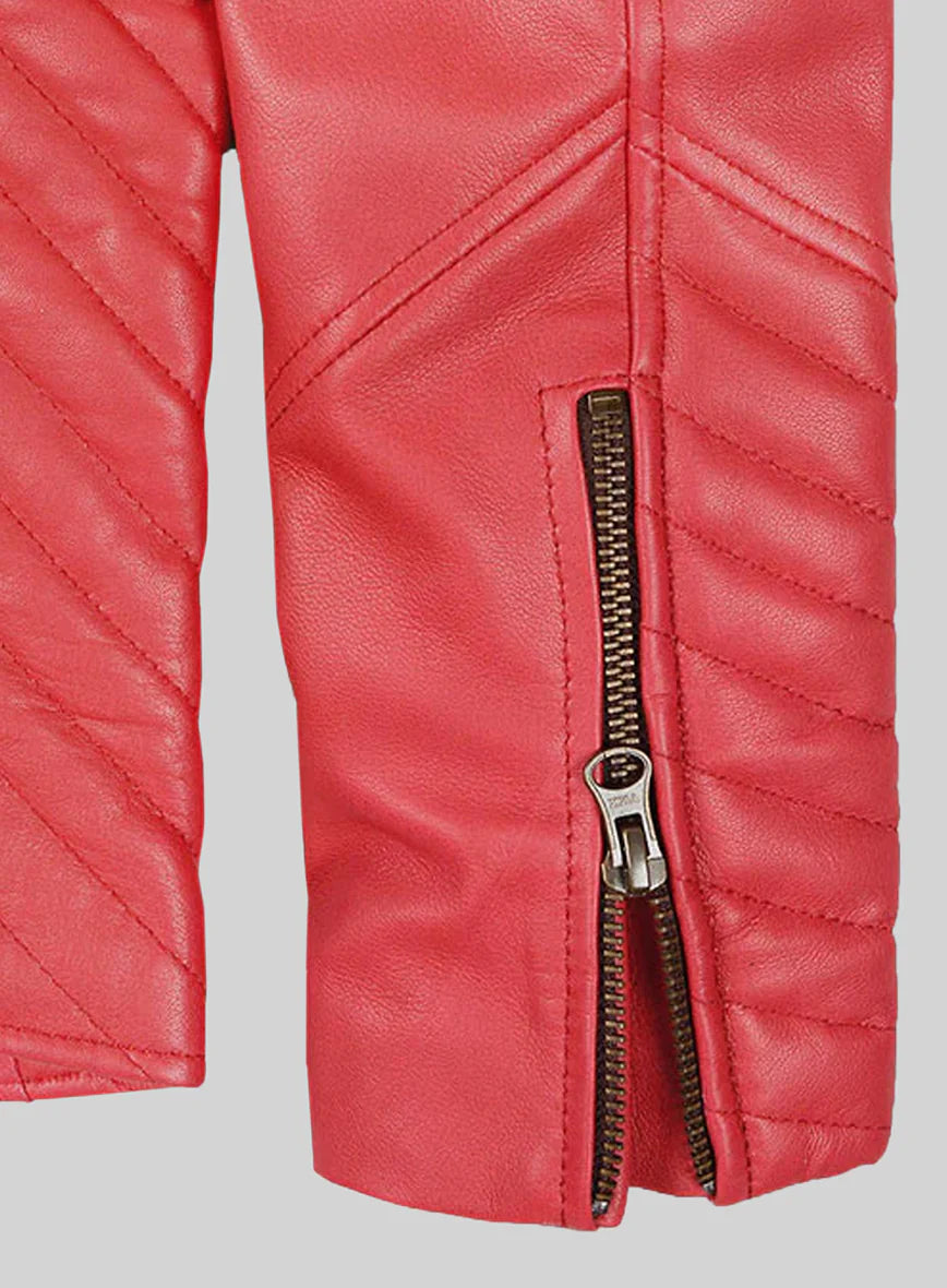 Soft Raspberry Red Oxley Leather Biker Jacket