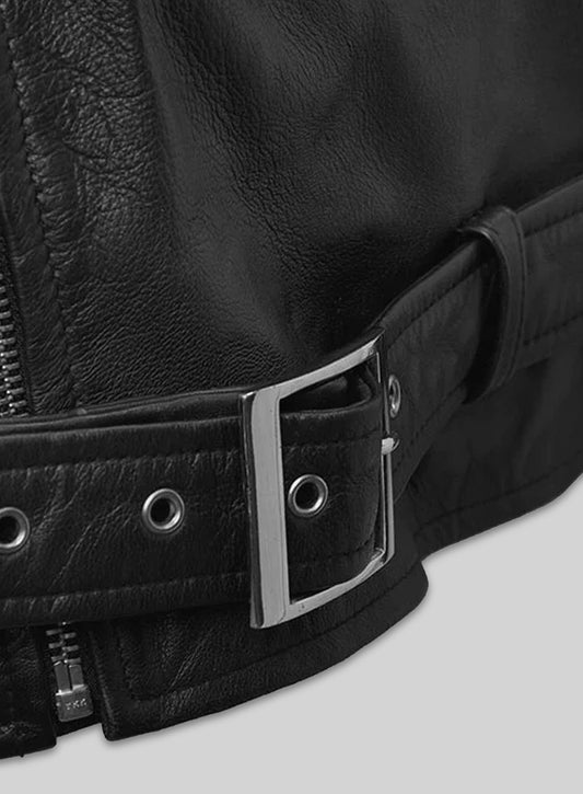 Soft Rich Black Washed & Wax Leather Fringe Jacket #1009