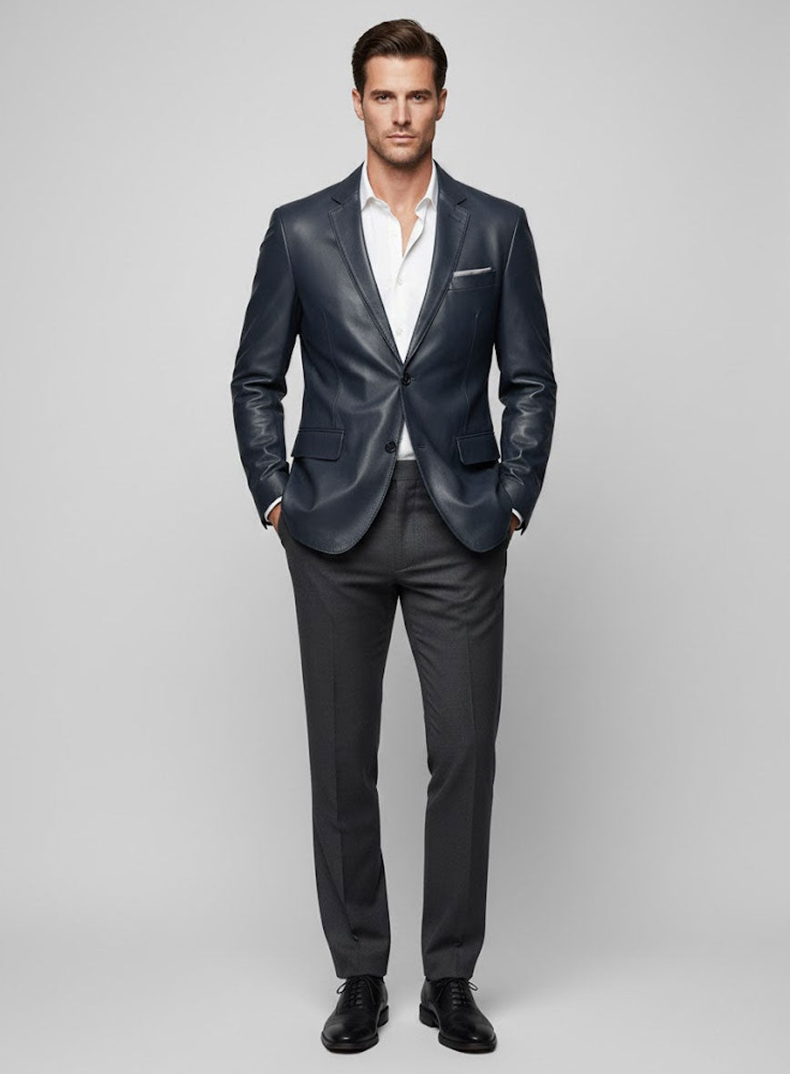 Soft Winsor Blue Leather Blazer