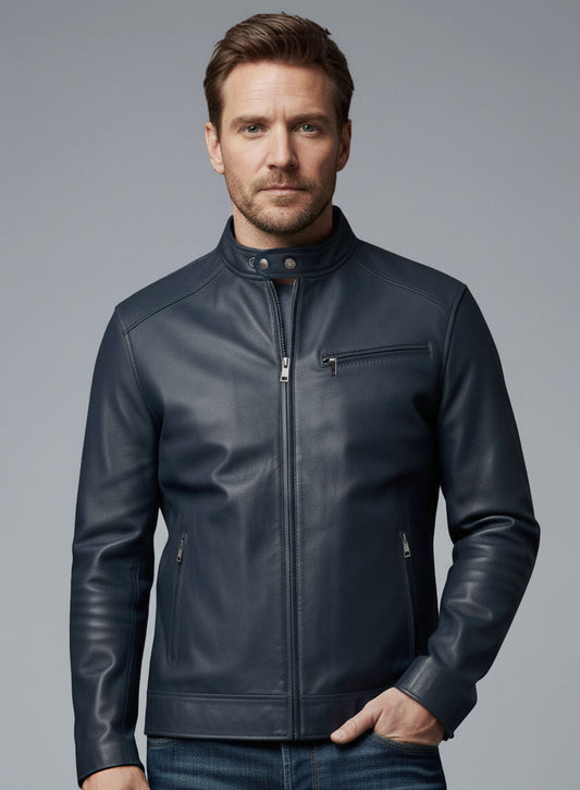 Soft Winsor Blue Michael Fassbender Leather Jacket