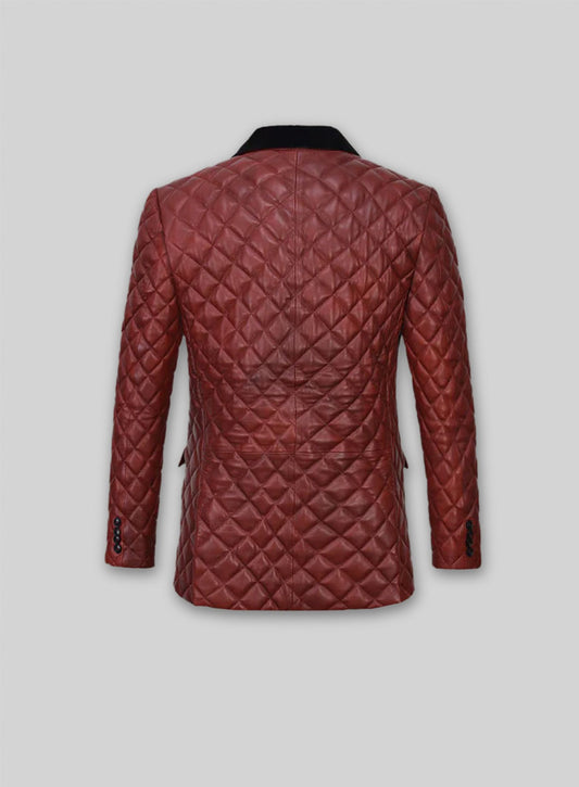 Spanish Red Bocelli Quilted Tuxedo Leather Blazer