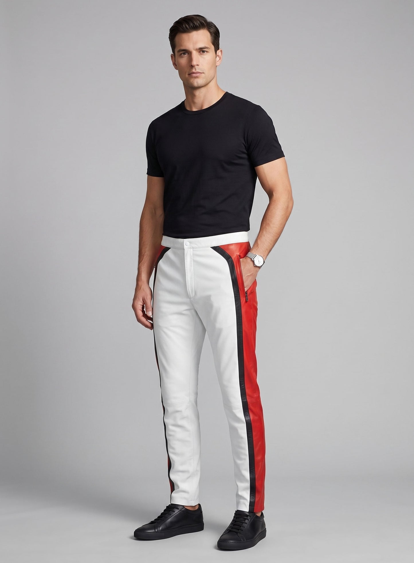 Striped Biker Leather Pants