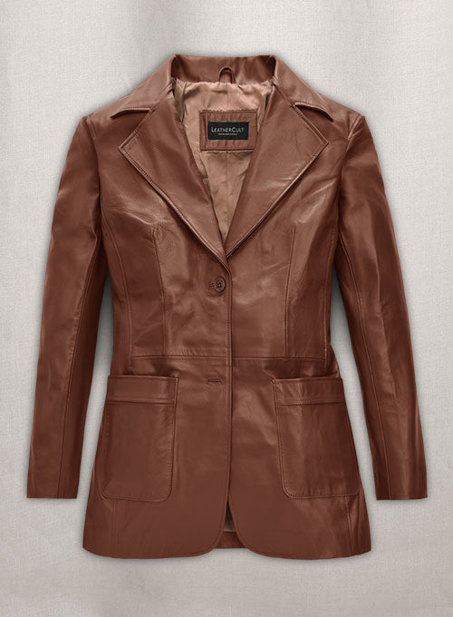Tan Brown Jennifer Aniston Friends Season Leather Blazer