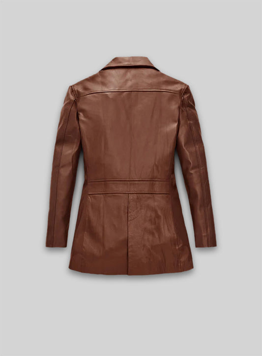 Tan Brown Jennifer Aniston Friends Season 5 Leather Blazer