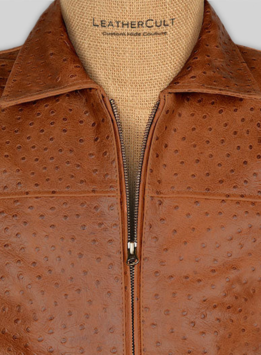 Tan Brown Ostrich Leather Hipster Jacket #2