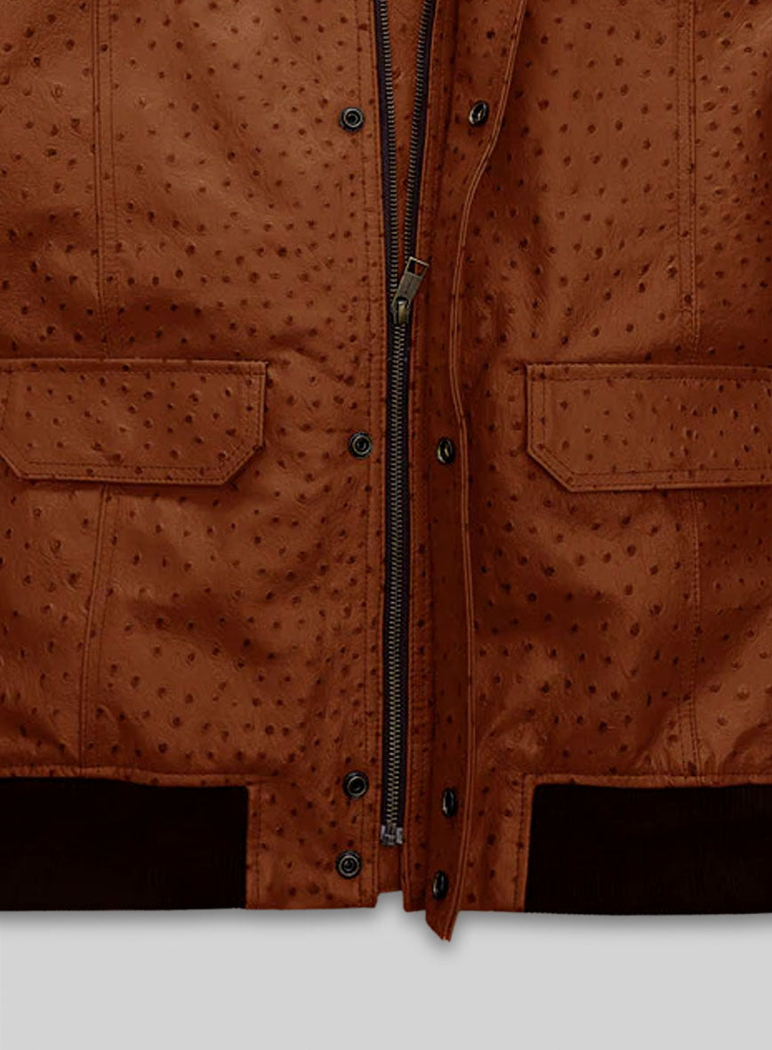 Tan Brown Ostrich Robert Pattinson Leather Jacket #3