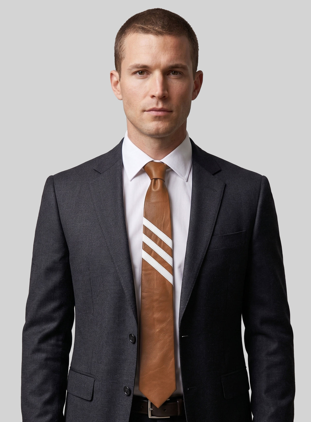 Tarrain Brown Triple Stripe Leather Tie