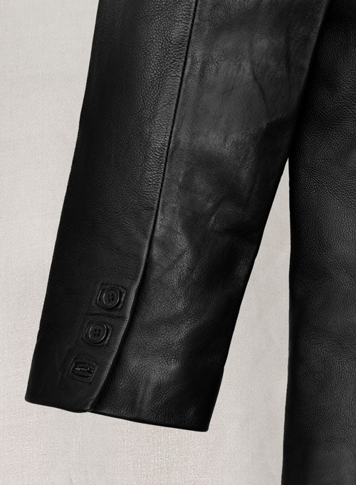 Thick Goat Black Washed & Wax Medieval Leather Blazer - LeatherCult
