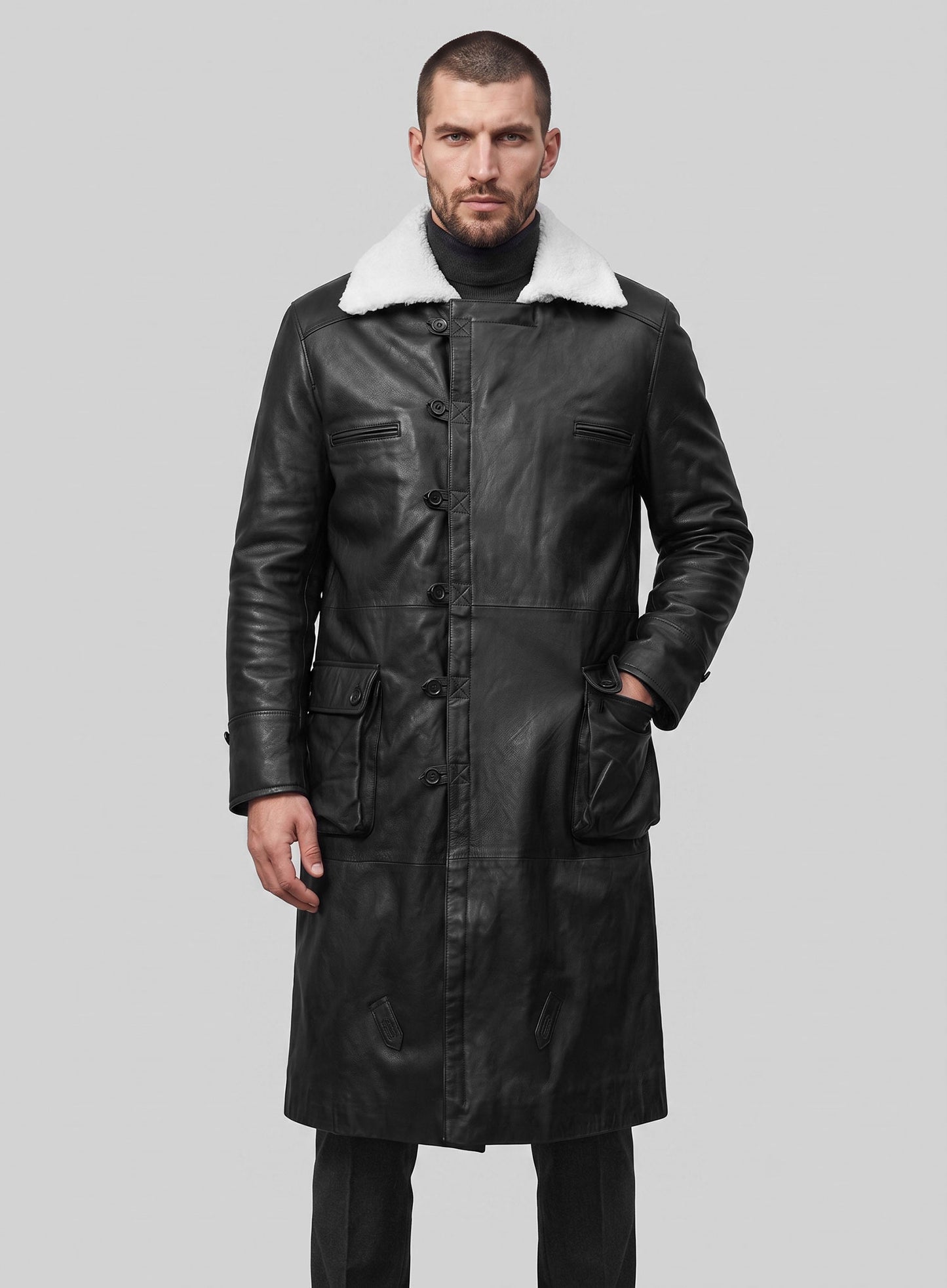 Thick Goat Black Washed & Wax Tom Hardy Leather Coat
