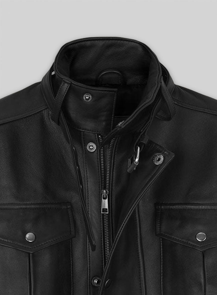 Thick Black Rafael Nadal Leather Jacket