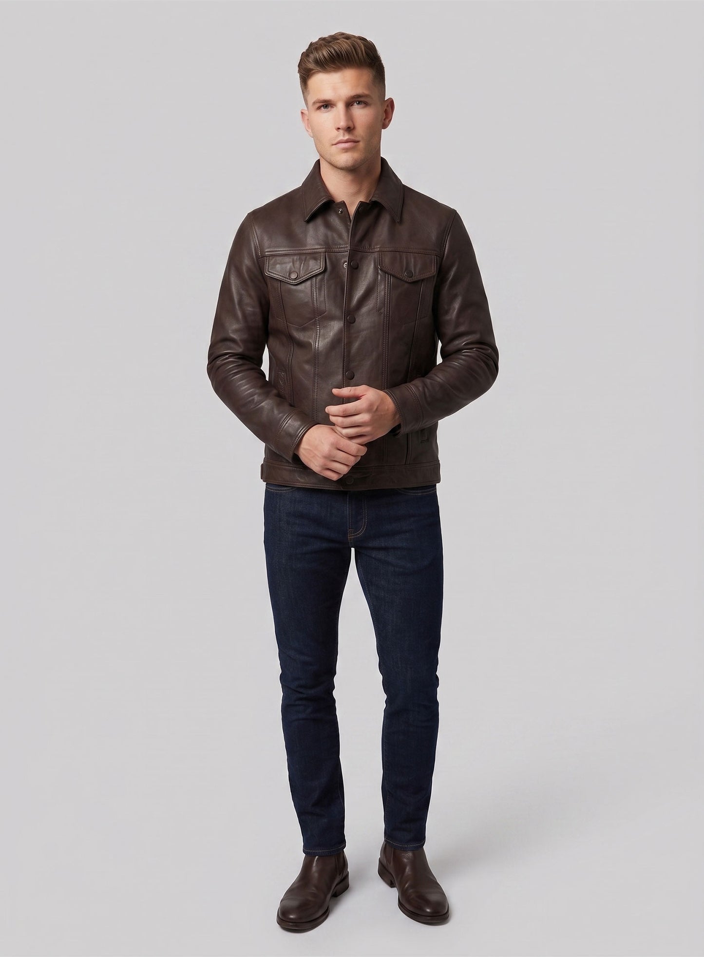 Thick Goat Brown Washed & Wax Tom Holland Leather Jacket