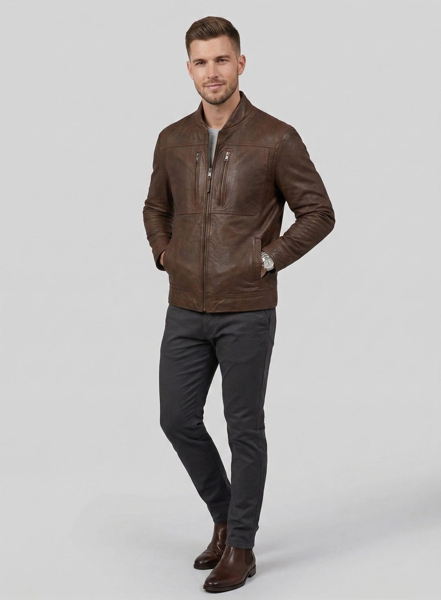 Thunder Storm Spanish Brown Biker Leather Jacket