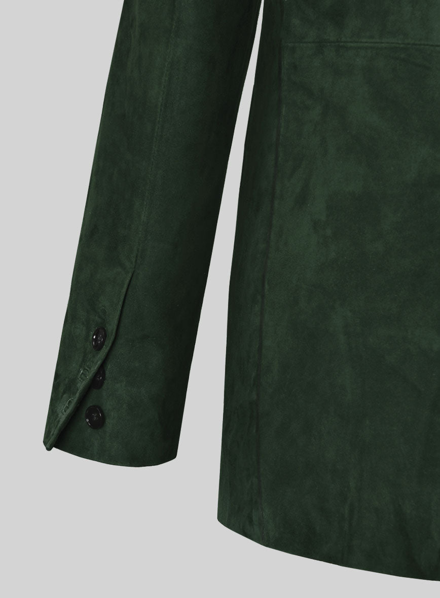 Timber Green Suede Double Breasted Blazer