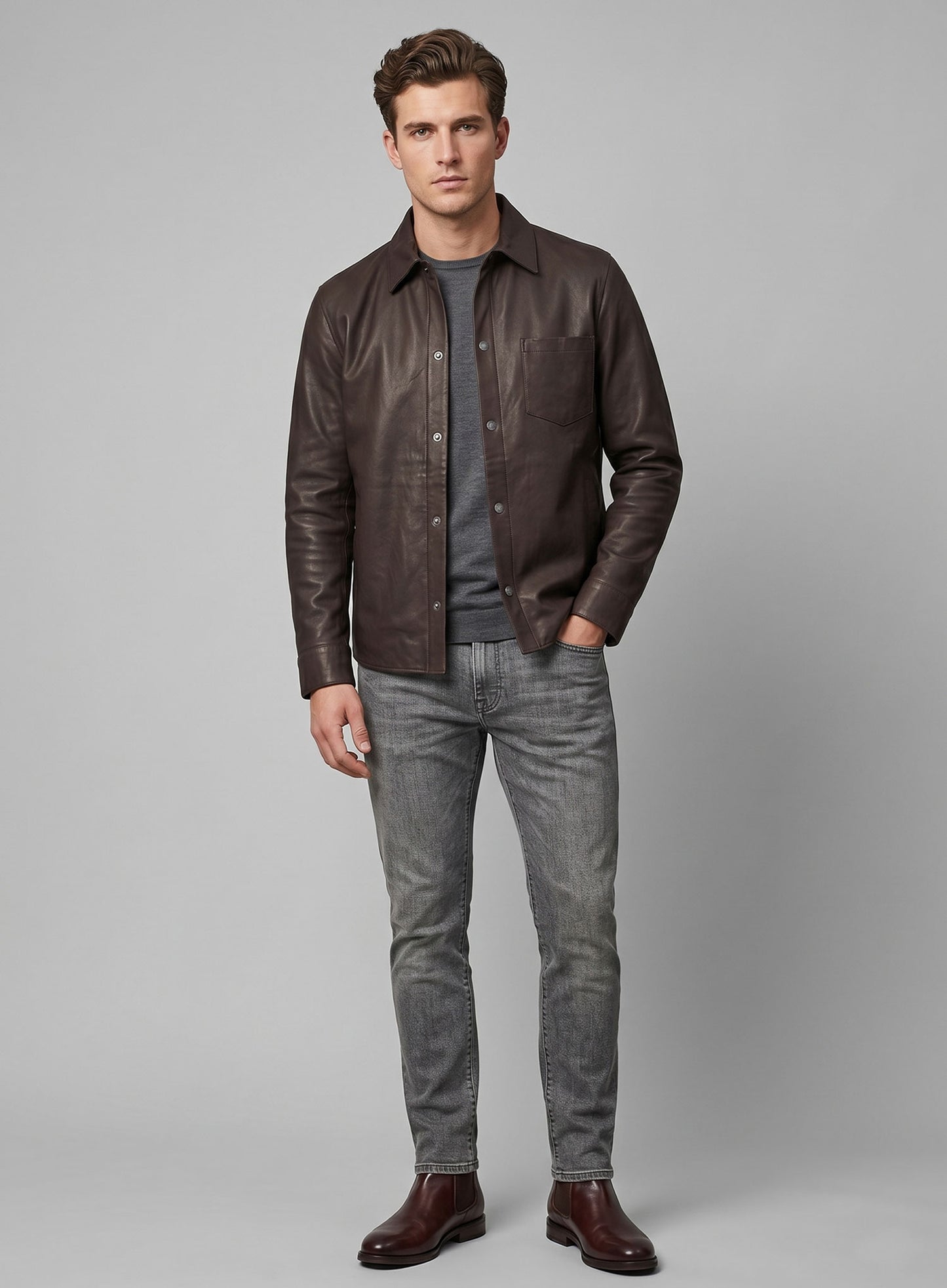 Unlined Soft Brown Leather Shirt