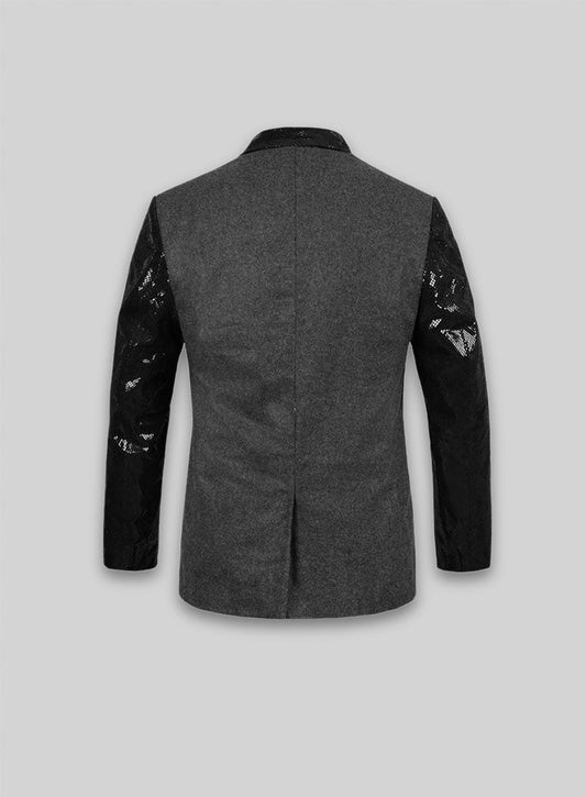 Vintage Plain Dark Gray Tweed Leather Combo Blazer # 652