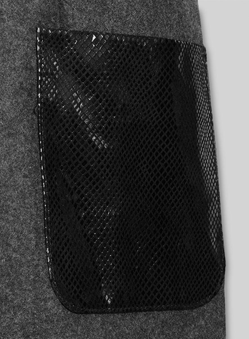 Vintage Plain Dark Gray Tweed Leather Combo Blazer # 652