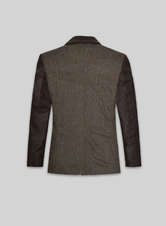 Vintage Dark Brown Herringbone Tweed Leather Combo Blazer # 652